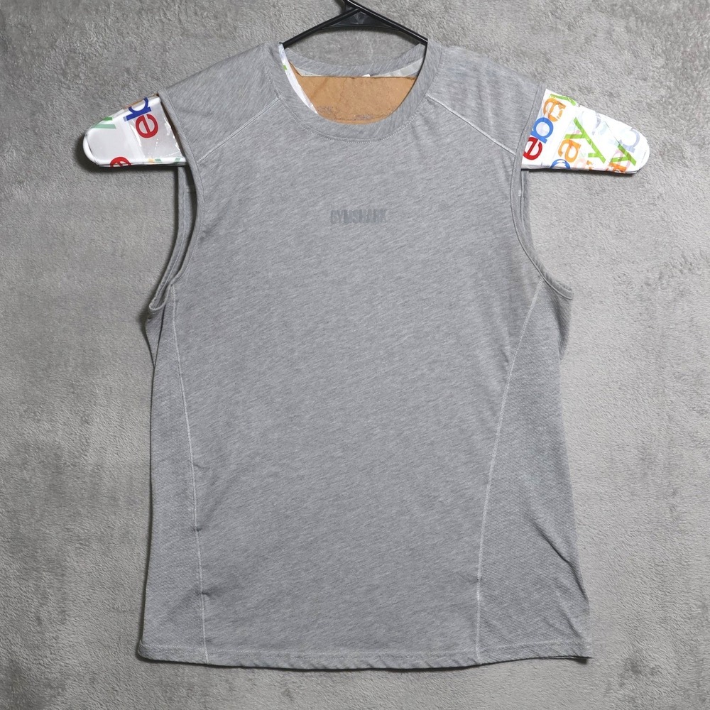 Gymshark Tank Mens Large Gray Sleeveless Crew Neck Athletic Workout Spellout